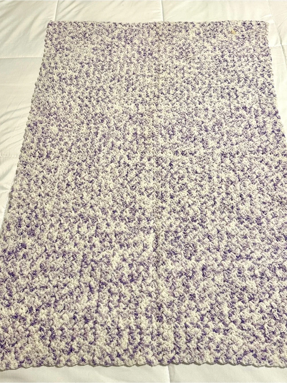 Purple & White Handmade Crochet Baby Crib Blanket • 24” x 36”